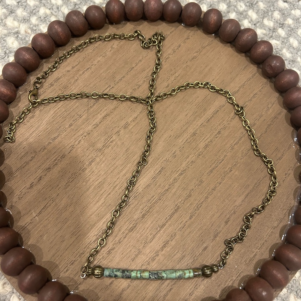 Turquoise Jasper and Bronze bar Necklace